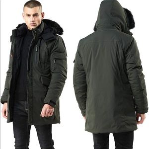 WEEN CHARM Men's Warm Parka with Detachable Hood Faux-Fur Trim (Army Green, L)